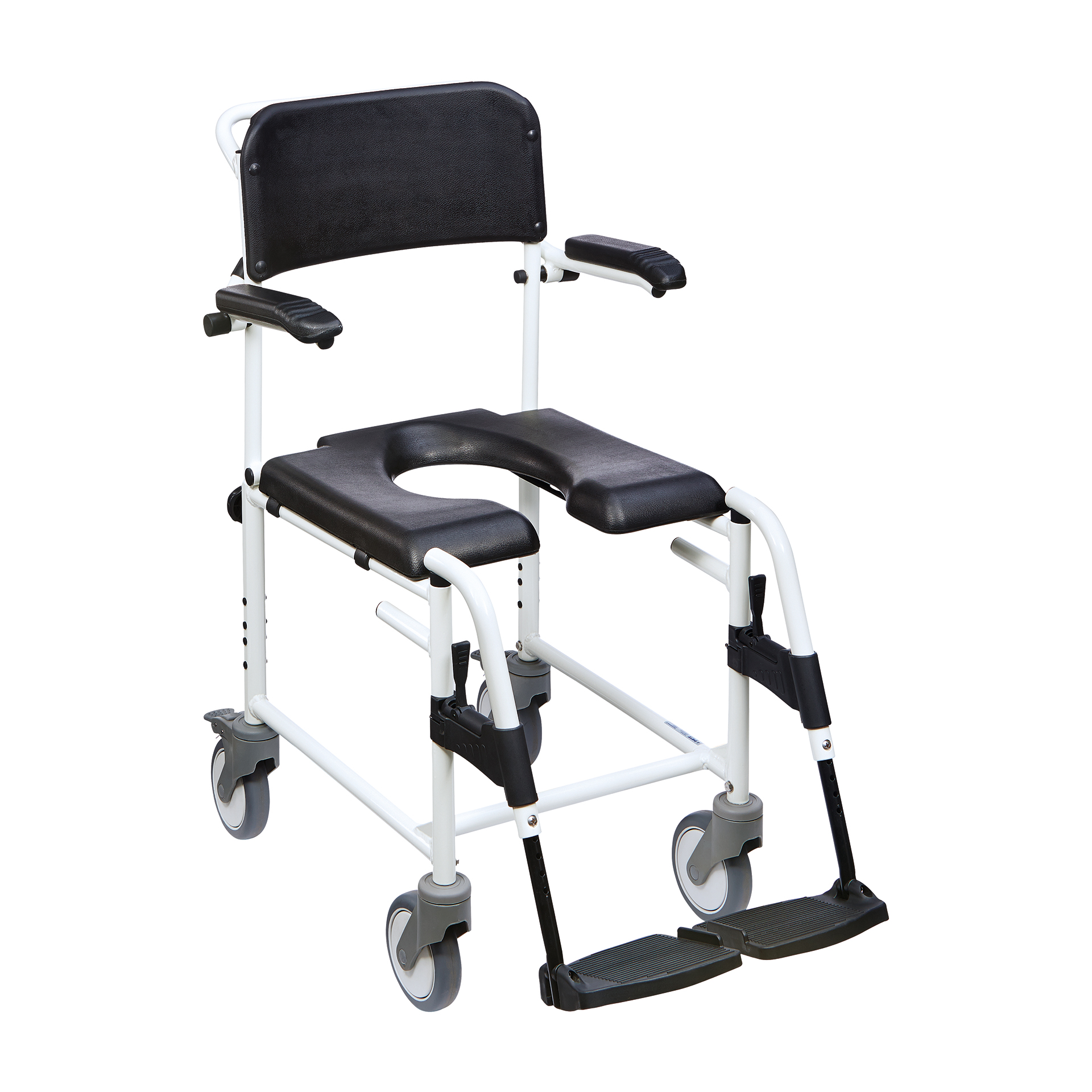 Dusch-Toilettenstuhl Levina 320-2 5" Räder, weiß-schwarz