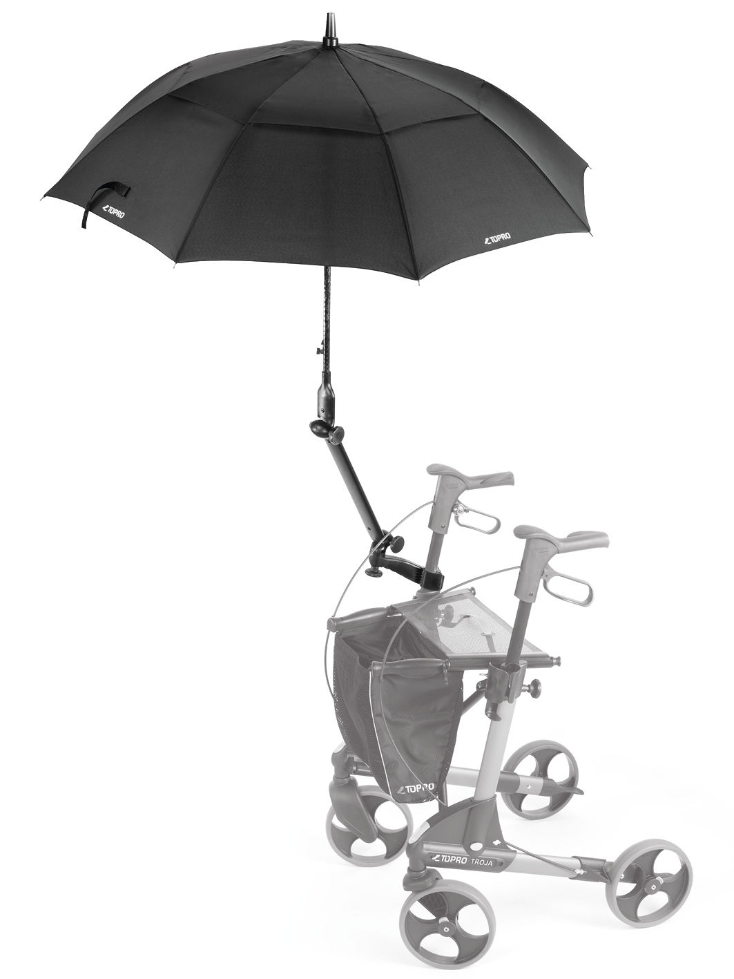 Rollatorschirm TOPRO mit Multifunktionsarm, schwarz