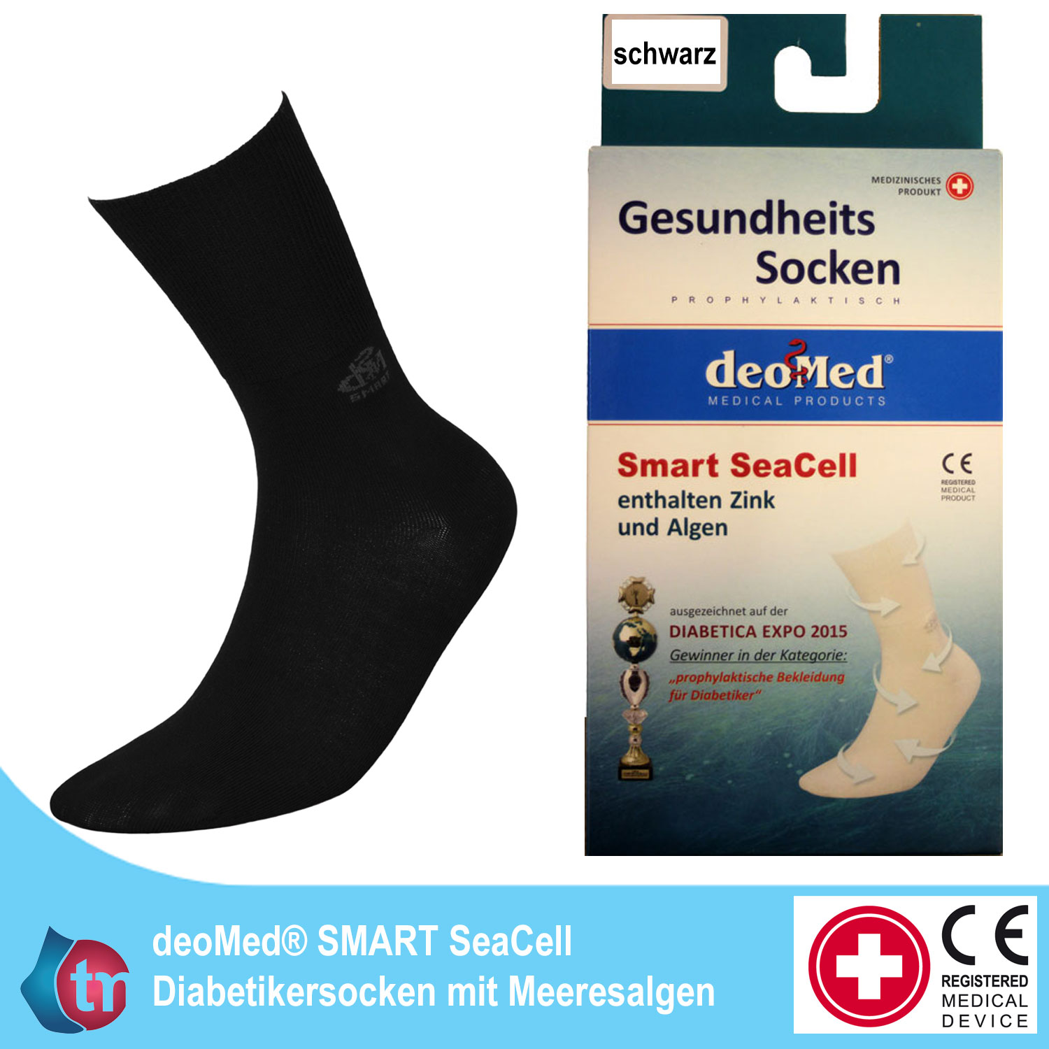 DeoMed Diabetikersocken Smart SeaCell, schwarz