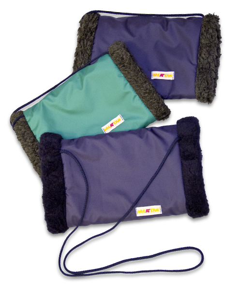 Handmuff mit Kordel Wollpelz/Nylon marine
