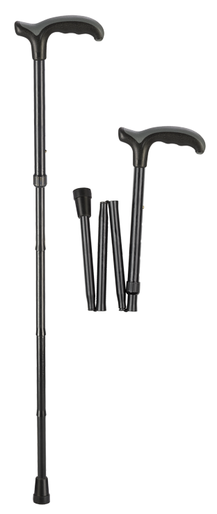 Reisestock, Leichtmetall mit Derbygriff Comfort Soft, faltbar schwarz