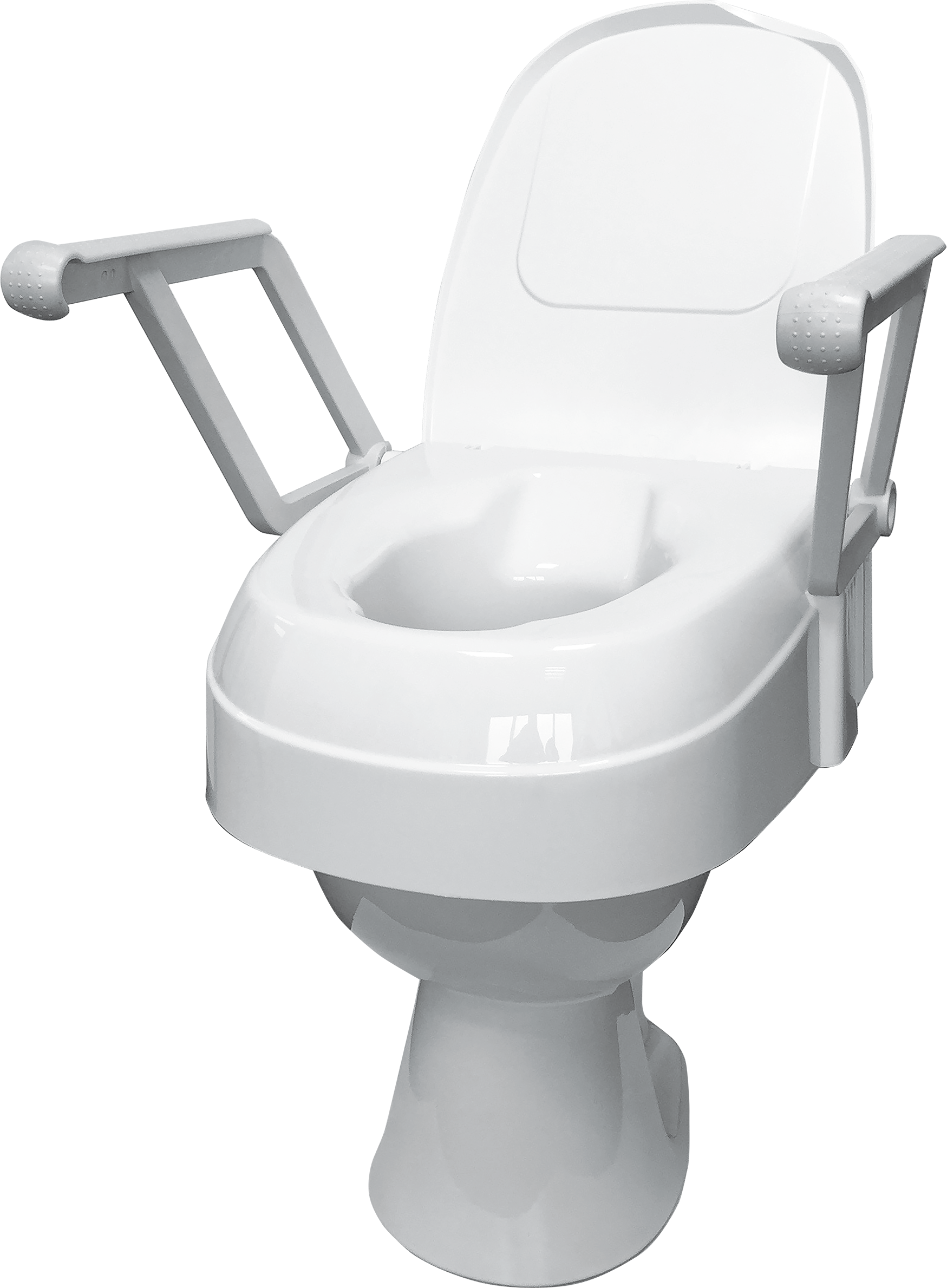 Toilettensitzerhöhung TSE 120, mit Armlehnen und geöffnetem Deckel