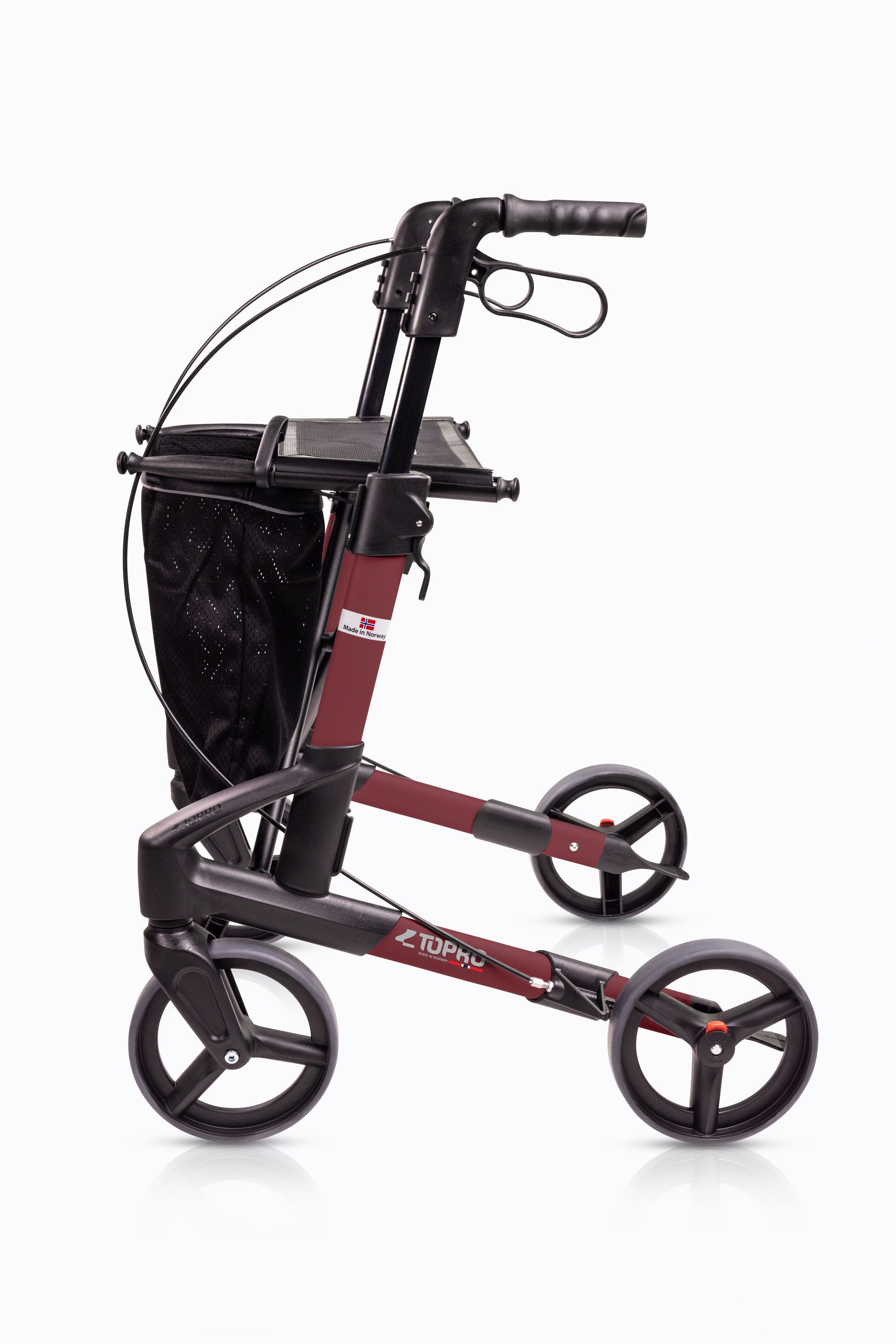 Rollator Troja Original Black Series M, rot, Seitenansicht