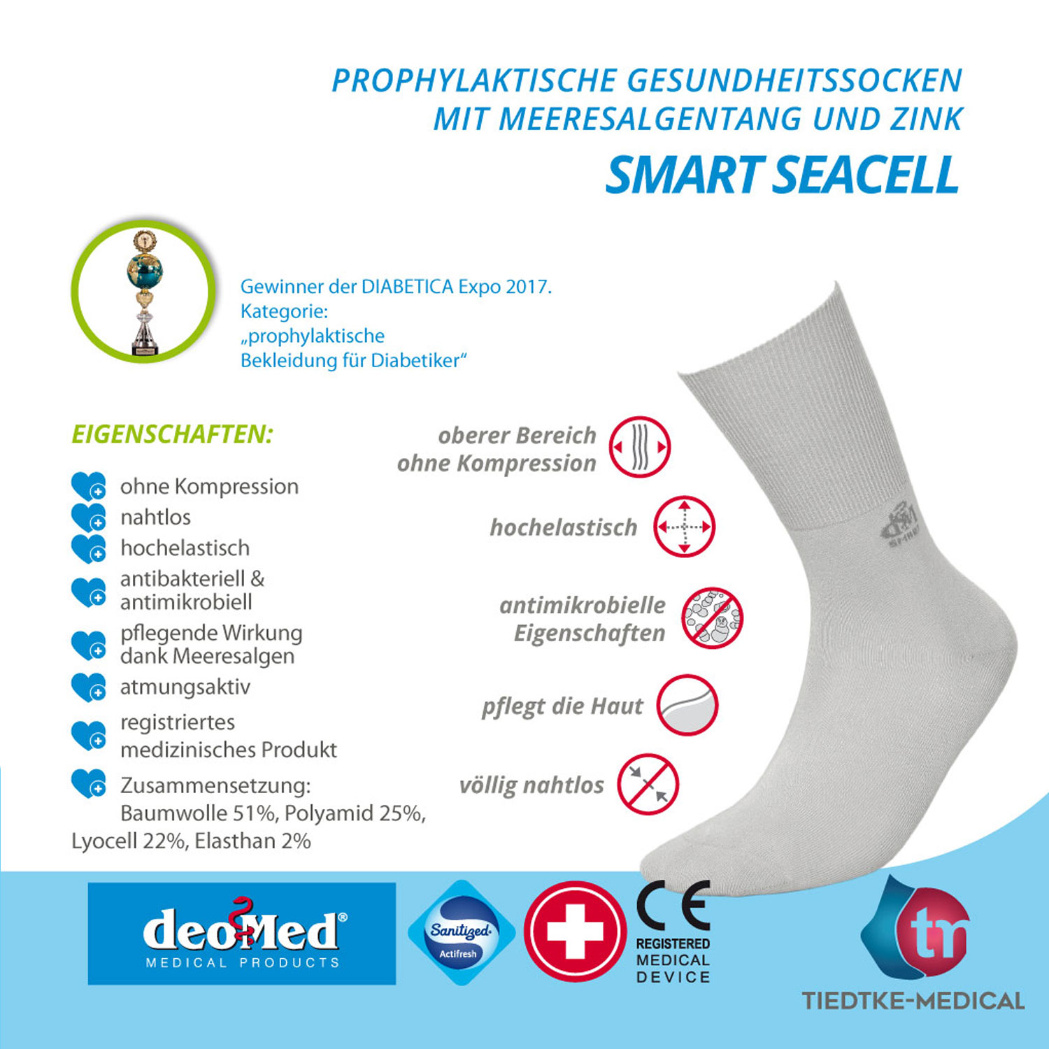 DeoMed Diabetikersocken Smart SeaCell, Eigenschaften