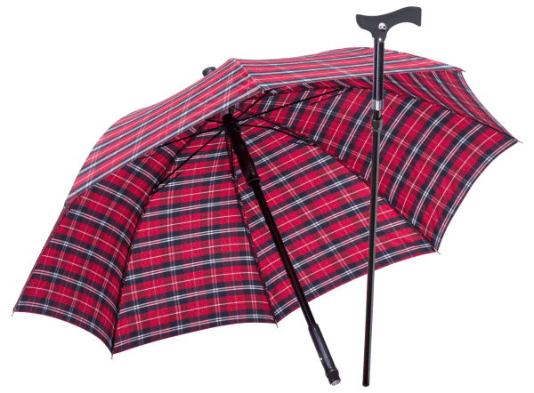 Stockschirm TWIN mit Fritzgriff, rot-blau, Ansicht mit Stock