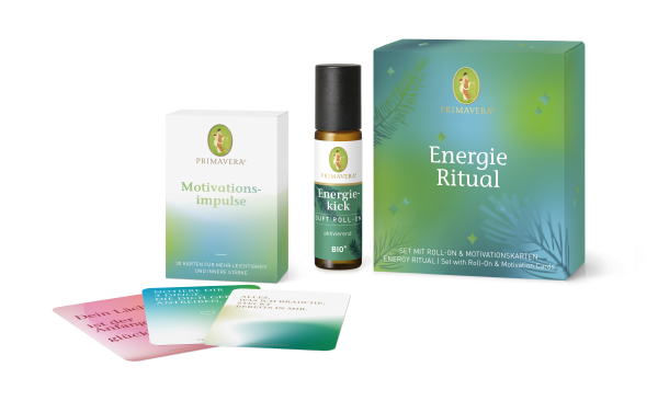 Geschenkset Energieritual, Energiekick Duft Roll-on bio 10 ml und 33 Motivationskarten