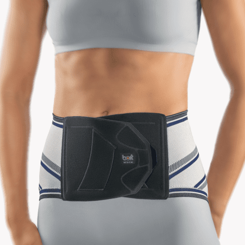 Bort StabiloBasic Lady Rückenbandage mit Pelotte, silber von vorn