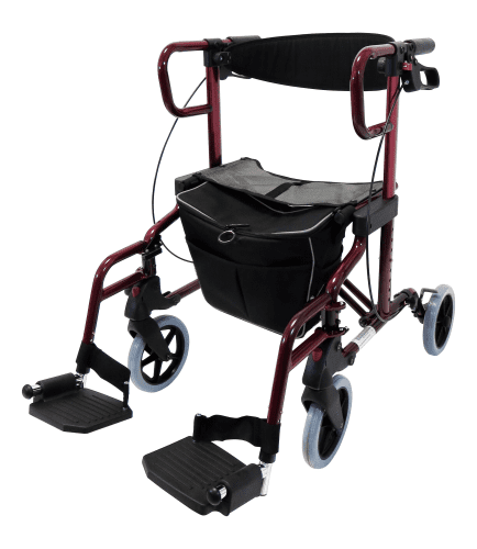Rollator Diamond Deluxe mit Fußstützen rot