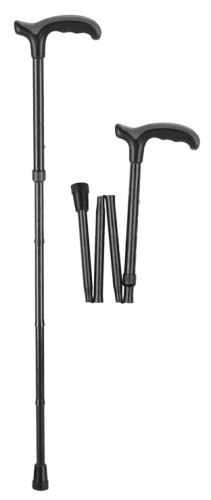 Reisestock, Leichtmetall mit Derbygriff Comfort Soft, faltbar schwarz