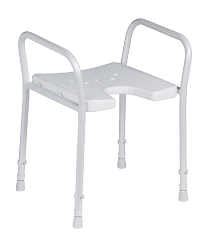 Duschhocker 9402-A höhenverstellbar mit Armlehne und Hygieneausschnitt weiß