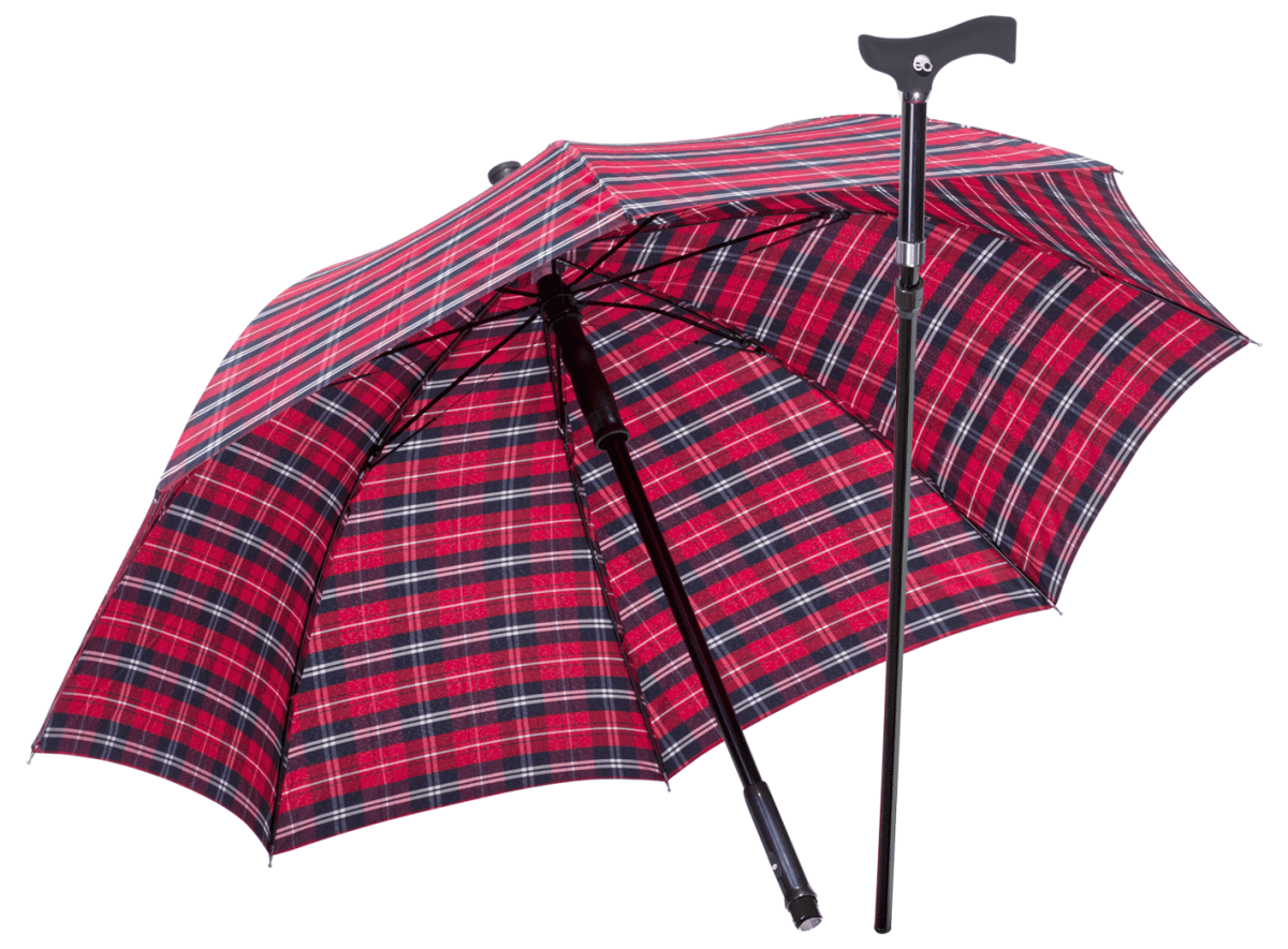 Stockschirm TWIN mit Fritzgriff, rot-blau, Ansicht mit Stock
