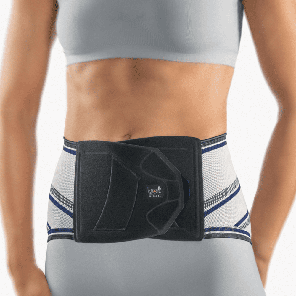 Bort StabiloBasic Lady Rückenbandage mit Pelotte, silber von vorn