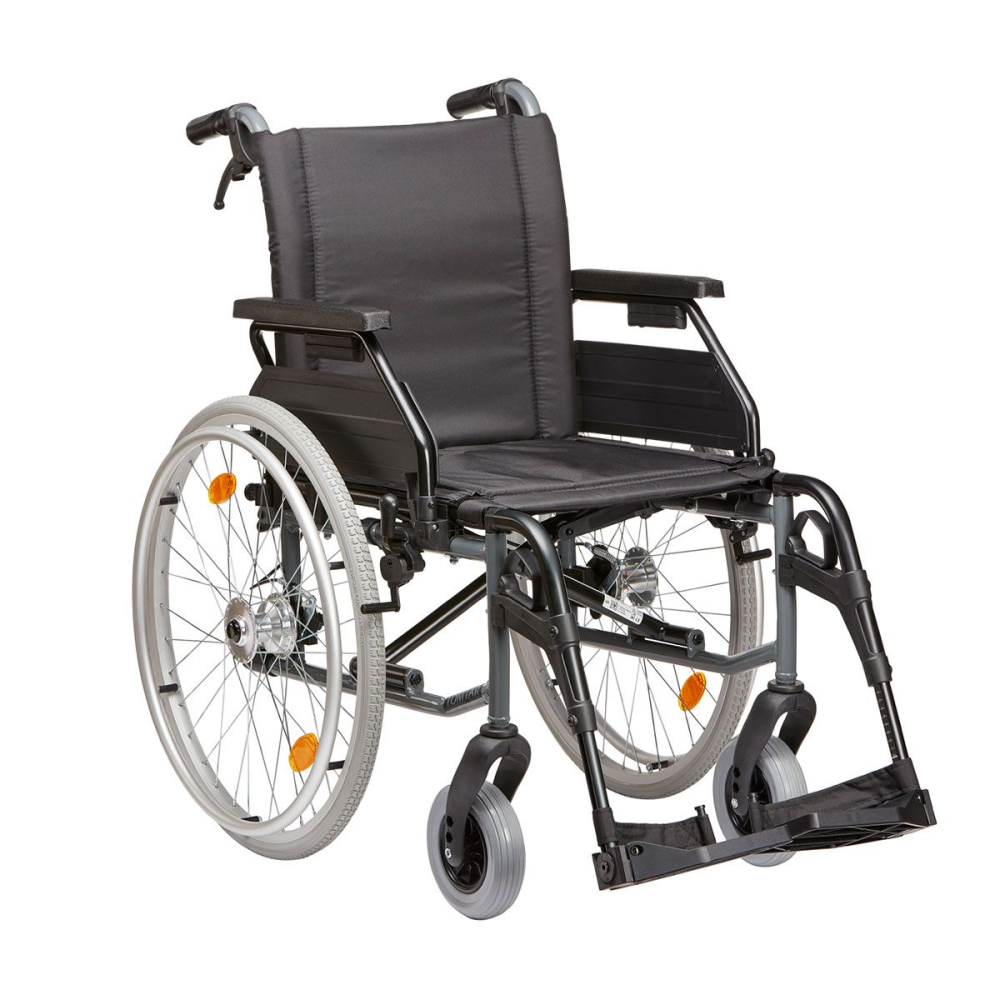 Standardrollstuhl Tomtar MR-S Feststellbremse mit Kombiarmlehne, PU mangan grey metallic