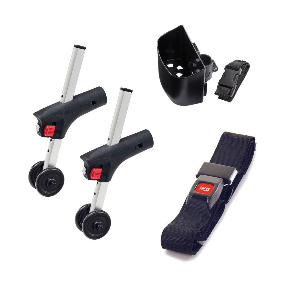 Rollstuhlset für Manuelle Rollstühle, 2x Anti-Kipp-Stütze, 1x Beckengurt, 1x Stockhalter