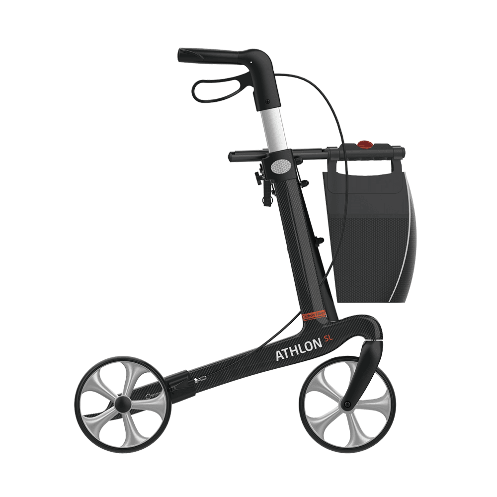 Rollator ATHLON SL Carbon Standard mit Stockhalter und Tasche, TPE-Bereifung, schwarz
