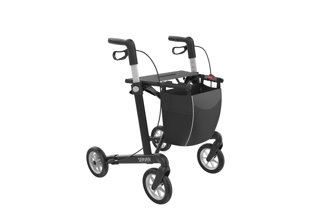 Rollator SERVER Komfort Softräder, mit Stockhalter und Tasche