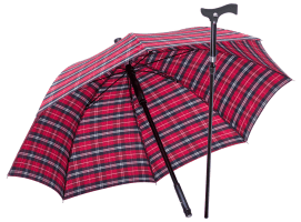 Stockschirm TWIN mit Fritzgriff, rot-blau, Ansicht mit Stock