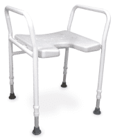 Duschhocker DS 130 ohne Lehne mit Armlehnen und Ausschnitt,weiß