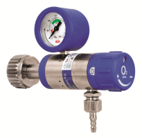 Druckminderer Mediselect 25 O2, D lang, Flow= 0-25 l/min. Eingang 3/4" Abgang 9/16" + Tülle