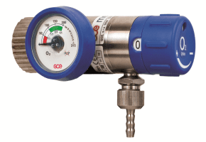 Druckminderer Mediselect 25 O2, D-KL kurz, Flow= 0-25 l/min. Eingang 3/4" Abgang 9/16" + Tülle