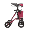 Premium-Rollator TAiMA Ventum mit Rahmen und Rückengurt in Amarena sowie Tasche in Amarena und Schwarz, von der Seite fotografiert.