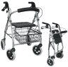 Leichtgewichtrollator Gigo 2G anatomische Griffe, Tablett,Korb,silber