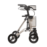 Premium-Rollator TAiMA Ventum mit Rahmen und Rückengurt in Cashmere sowie Tasche in Cashmere und Schwarz, von der Seite fotografiert.