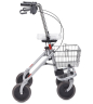 Rollator SENIO mit Tablett, Korb, Sitz und Stockhalter, PU, silber, Seitenansicht